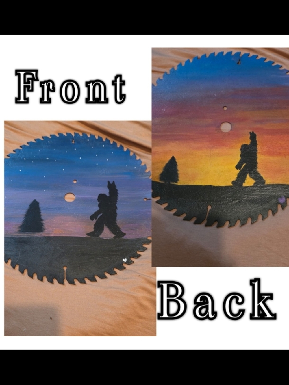 Custom Hand-Painted Saw Blade Double-Sided Bigfoot Silhouette Rustic Cabin Decor
